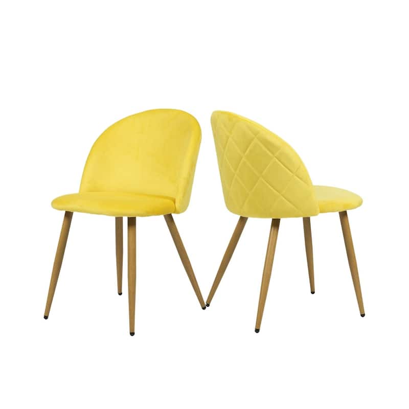 HomyLin Modern Upholstered Fabric Dining Chair Mid Back Armless - Set of 2 - Yellow