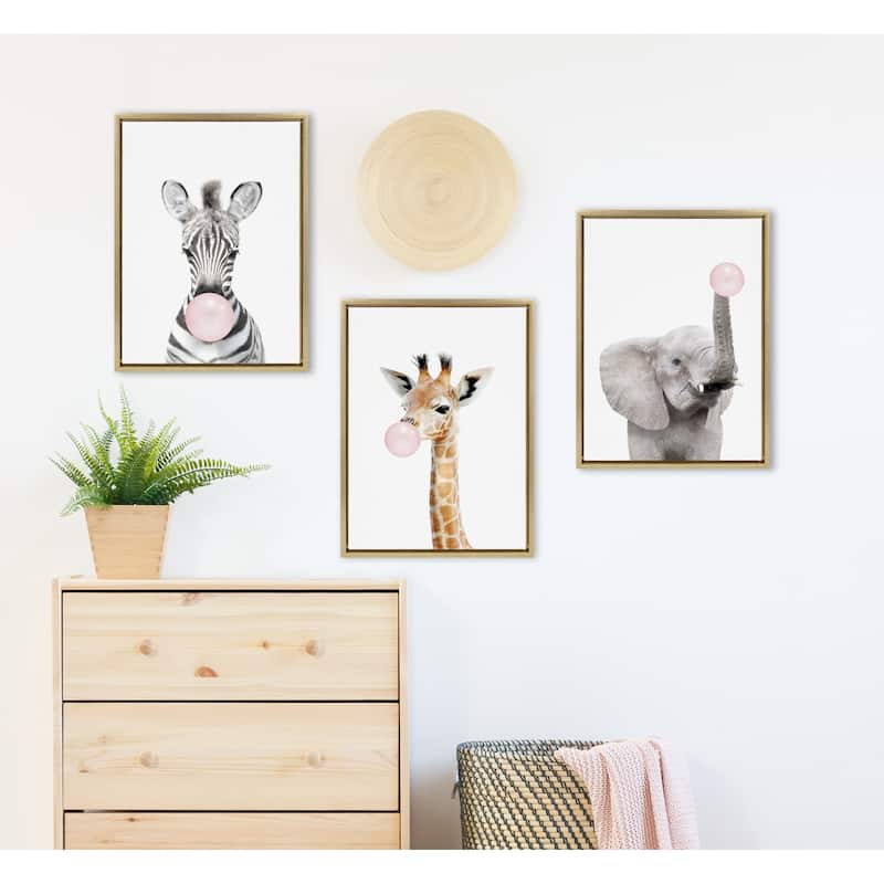 Kate and Laurel Sylvie Gum Elephant Framed Canvas by Amy Peterson