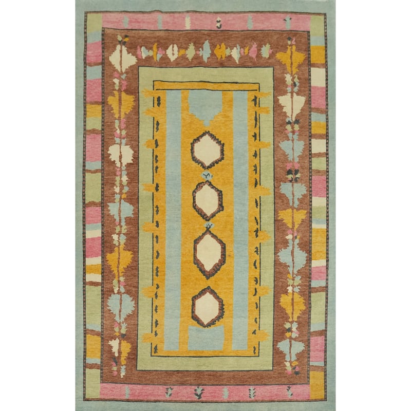 Geometric Wool Gabbeh Vegetable Dye Turkish Area Rug Handmade Wool Carpet - 9' 3'' X 6' 1''