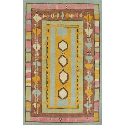 Geometric Wool Gabbeh Vegetable Dye Turkish Area Rug Handmade Wool Carpet - 9' 3'' X 6' 1''