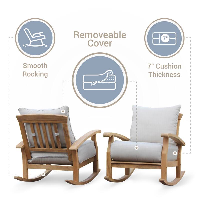 Cambridge Casual Leon 3-piece Teak Patio Rocking Chair Set with Cushion