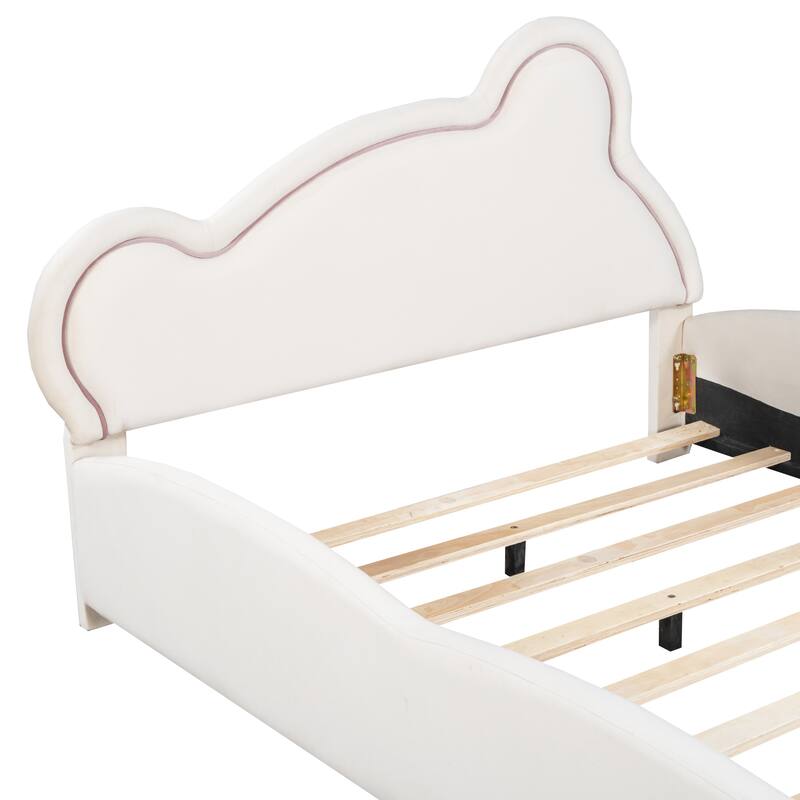 Full Size Velvet Bed with Bear-Shaped Headboard and Storage Pockets - Cozy, Fun, and Practical for Children's Bedrooms