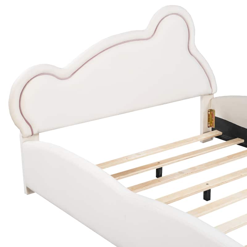 Kids Upholstered Platform Bed with Headboard Wooden Bed, Velvet