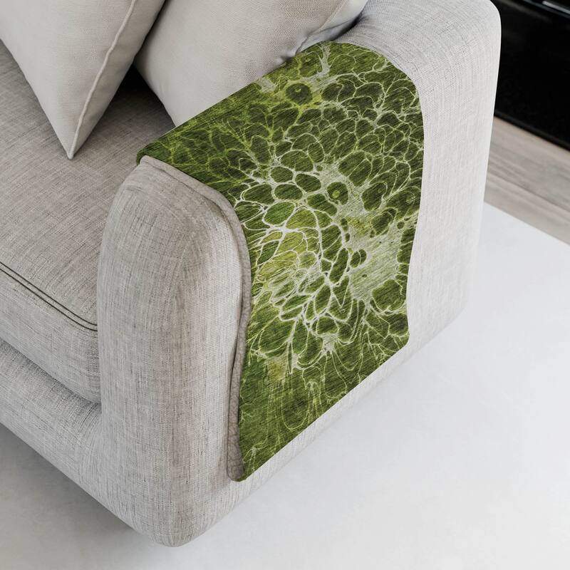 Premium Machine Washable Modern Floral Sherpa Throw Blanket - Olive - 4'2" x 5'10"
