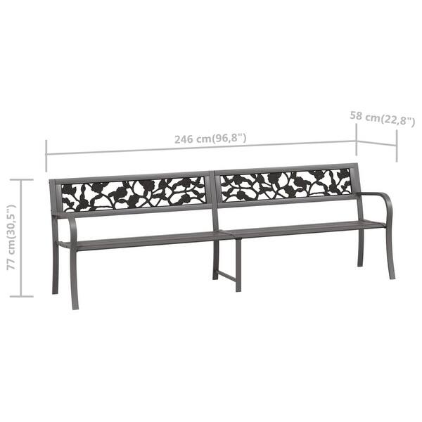 vidaXL Twin Patio Bench 96.9" Gray Steel - 96.9" x 22.8" x 30.3"
