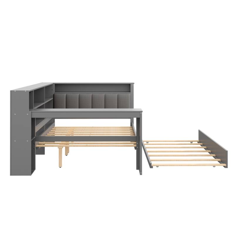 Daybed Bed with Trundle, Storage Shelves, Charging Station, & LED Light by Harper&Bright Designs