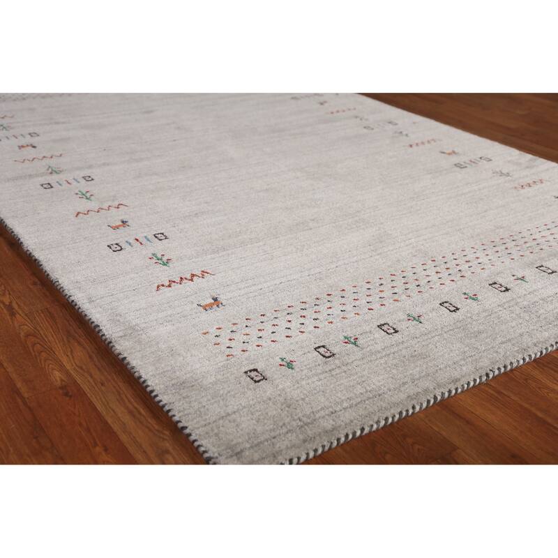 Gabbeh Indian Area Rug Hand-Knotted Grey Tribal Wool Carpet - 5'0" x 7'9" - 5'0" x 7'9" - Grey
