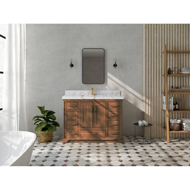 Willow Collections 48 in. W x 22 in. D Charlotte Teak Single Sink Bathroom Solid Teak Vanity with Countertop