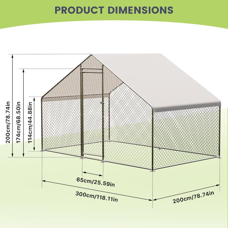 Large Chicken Coop Walk-in Poultry Cage with Waterproof & Anti-Ultraviolet Cover