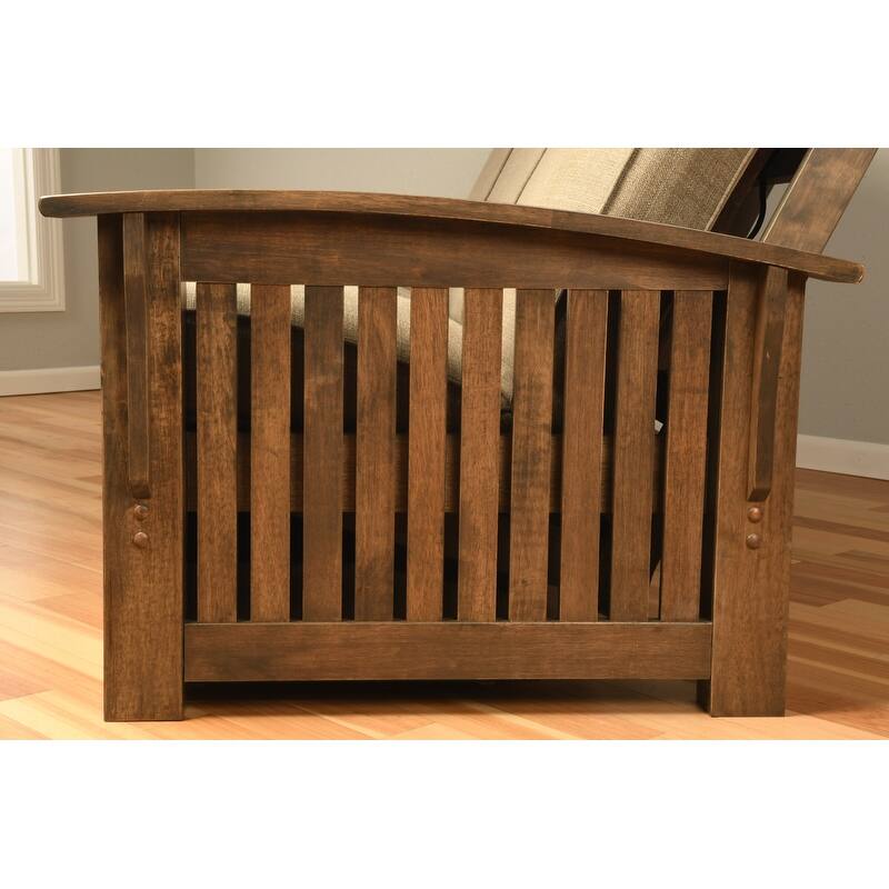 Somette Washington Queen-size Futon Set in Rustic Walnut Finish with Faux Leather Mattress