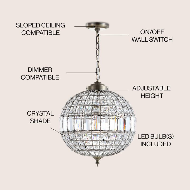 Juliette Crystal/Metal LED Pendant Pendant, Antique Brass by JONATHAN Y
