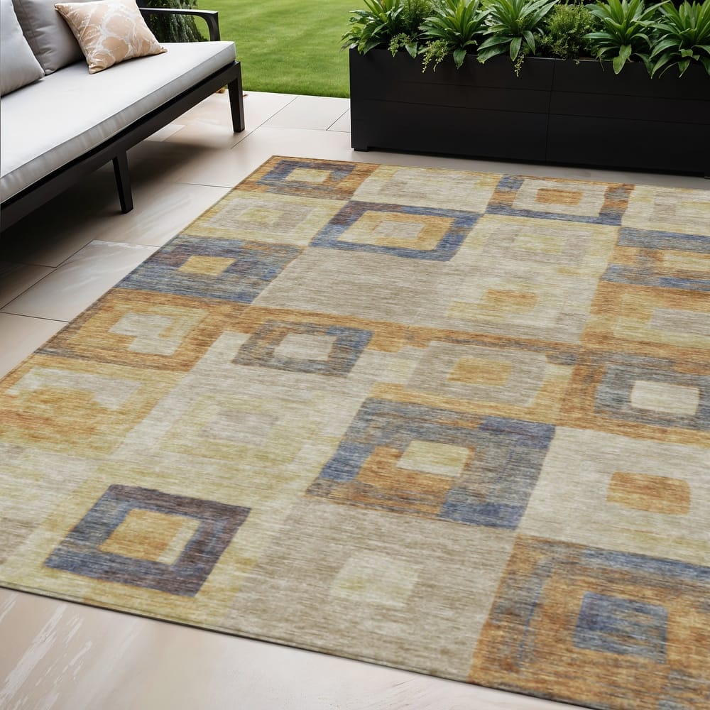 HomeRoots Geometric Transitional Rectangle Outdoor Rug