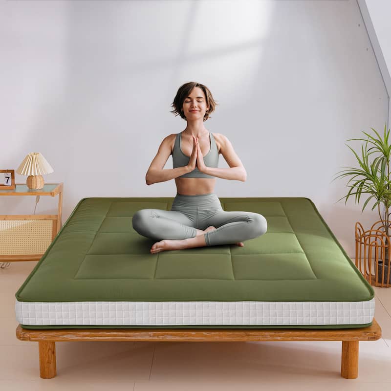 6-inch Thick Padded Floor Futon Mattress - Green - Full