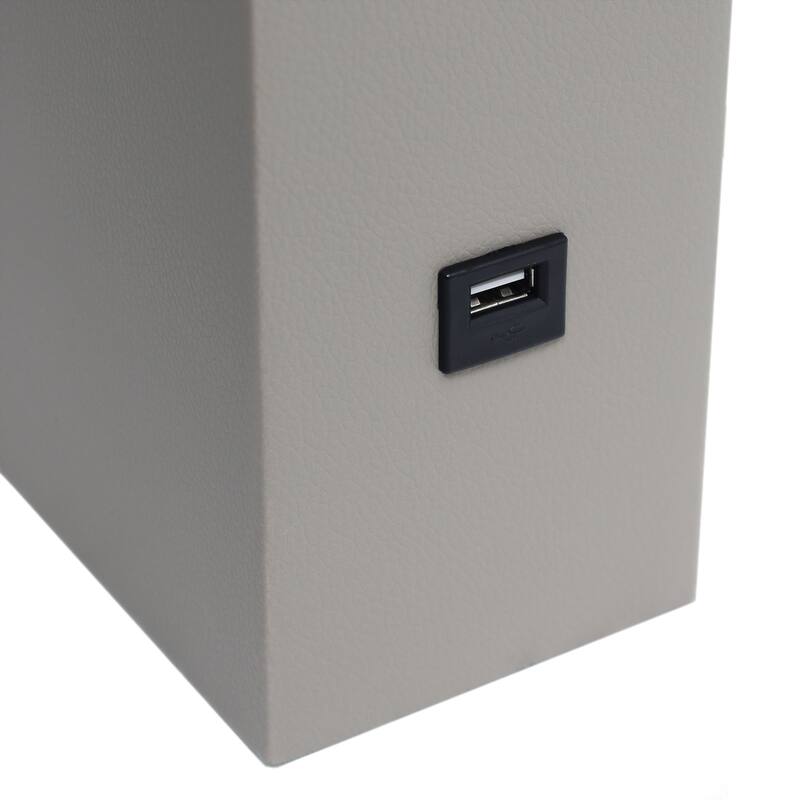 Modern Leather Table Lamp with USB and White Fabric Shade