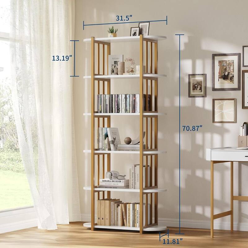6 Tier 71" Freestanding Open Storage Industrial Bookshelf, Bookcase for Bedroom, Living Room