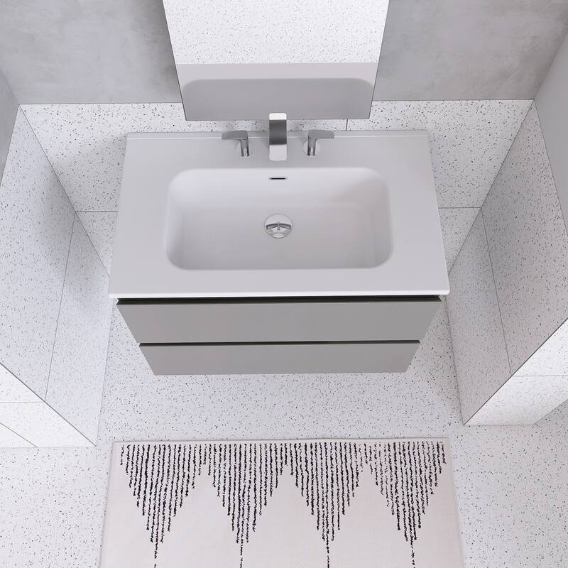 Floating Integrated Bathroom Vanity with Ceramic Sink, Three Faucet Holes