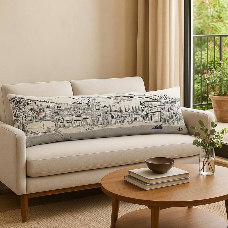 HomeRoots 14" X 46" Cream Vail Daylight Skyline Lumbar Decorative Pillow