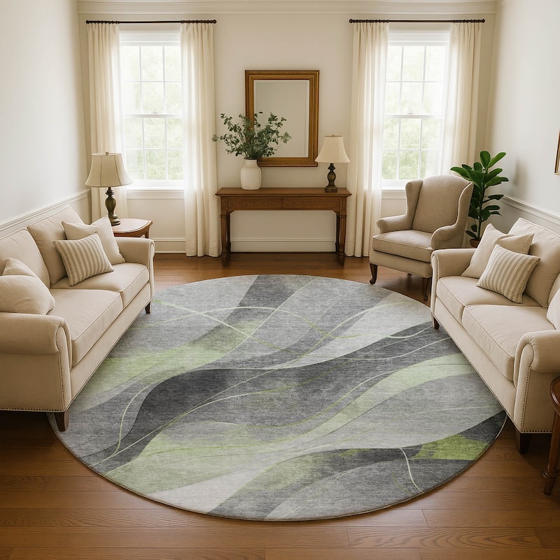 Premium Washable Super Soft Modern Waves Mayfield Rug - Aloe - 8' x 8'