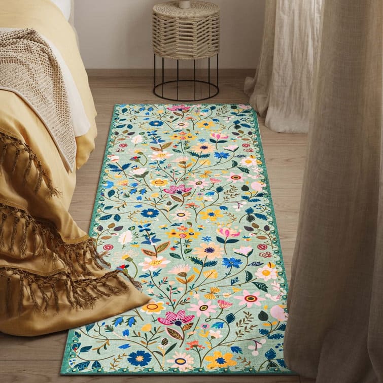Nature Floral Non-Slip Machine Washable Colorful Modern Area Rug
