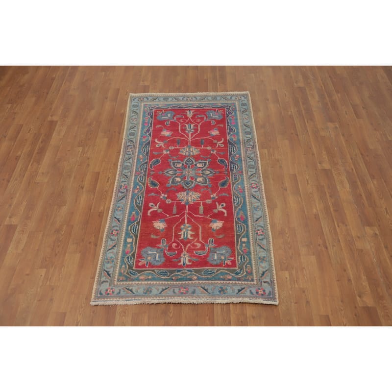 Hand Knotted Oriental 100% Wool Carpet Traditional Floral Red Tabriz Area Rug - 6' 0'' X 3' 3''