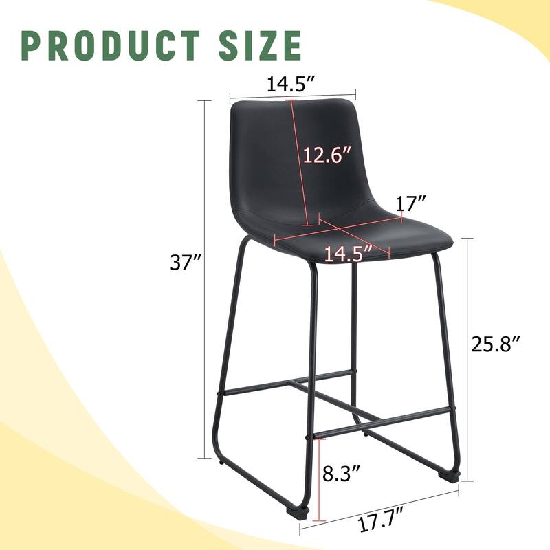 PU Leather Bar Stools Set of 2, Counter Height Bar Stools with Back and Footrest, Kitchens Island Chair with Metal Legs