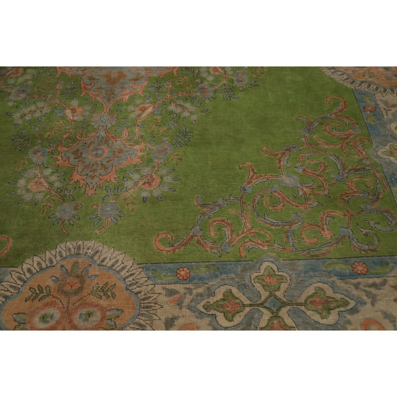 Hand Knotted Oriental 100% Wool Carpet Traditional Floral Green Tabriz Area Rug - 12' 10'' X 10' 0''