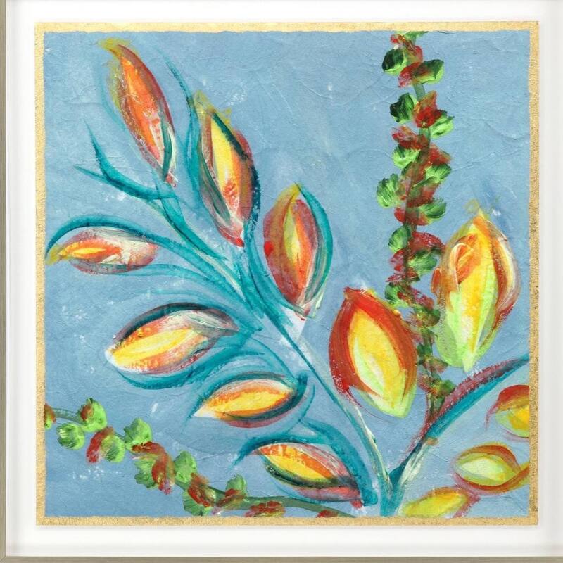 HomeRoots Vibrant Blue And Yellow Modern Floral Giclee Silver Framed Wall Art