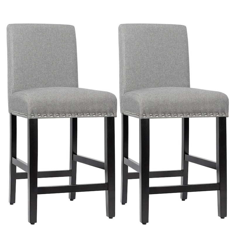 25-Inch Set of 2 Kitchen Curved Backrest Dining Chairs with Rubber Wood Legs and Adjustable Foot Pads - Grey