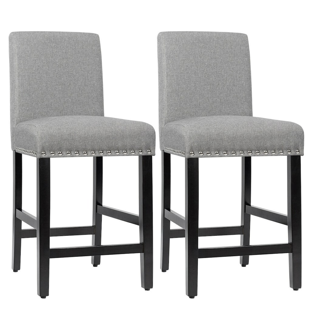 25-Inch Set of 2 Kitchen Curved Backrest Dining Chairs with Rubber Wood Legs and Adjustable Foot Pads