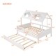 preview thumbnail 6 of 18, Full Size House Bed with Trundle, Wood Kids Full Bed with Roof and Guardrails, Playhouse Beds Frame Full for Kids