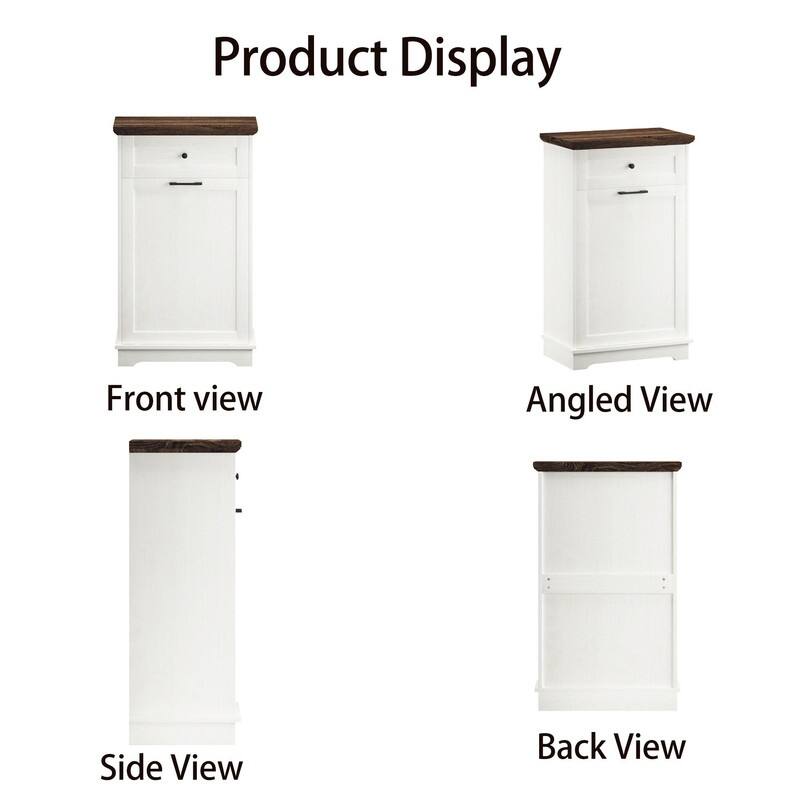 13 Gallon Tilt-Out Trash Can Cabinet, Freestanding Wooden Garbage & Recycling Bin with Hideaway Drawer(Trash Can Not Included)