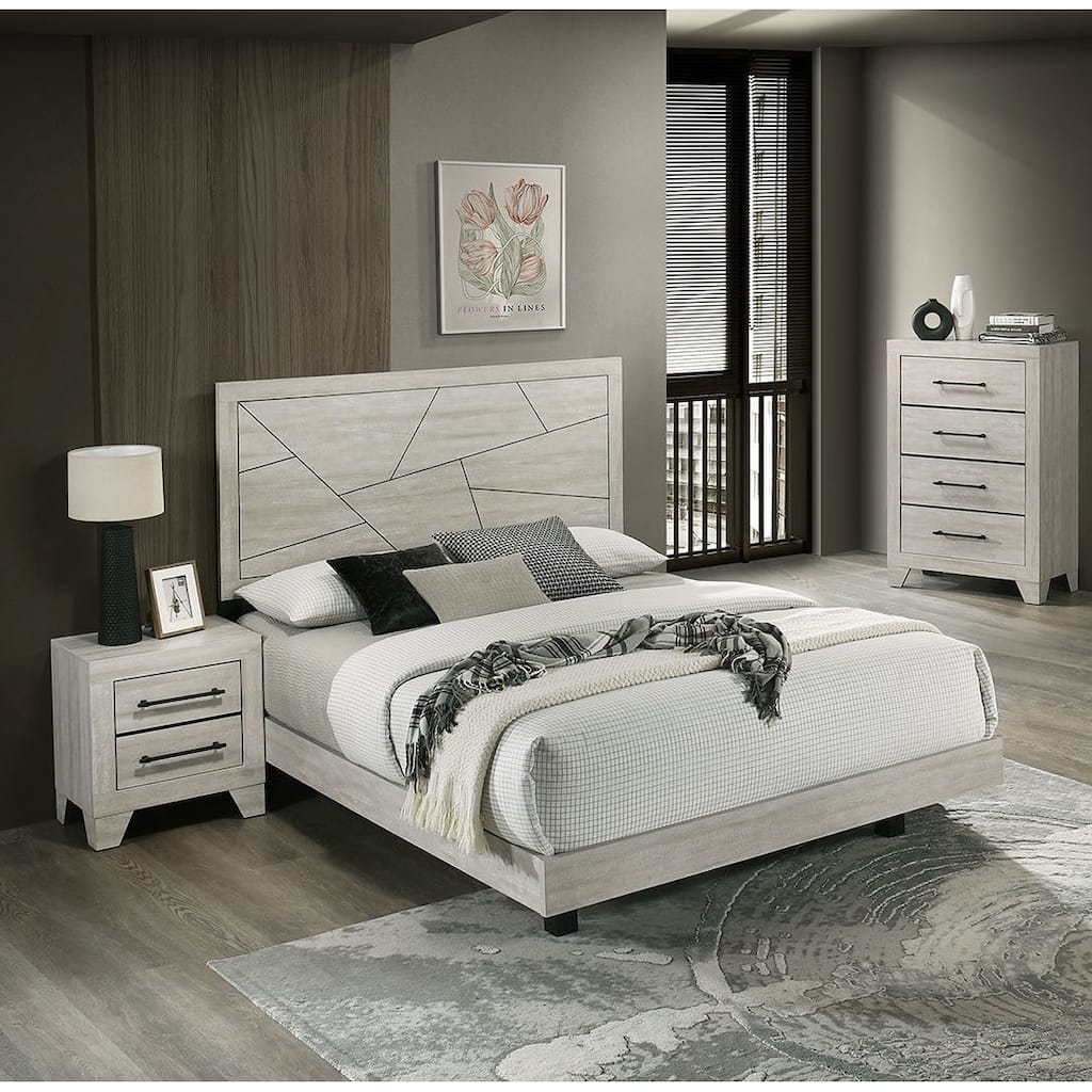 Classic 3pc Gray Finish Bed Nightstand Chest Bedroom Set