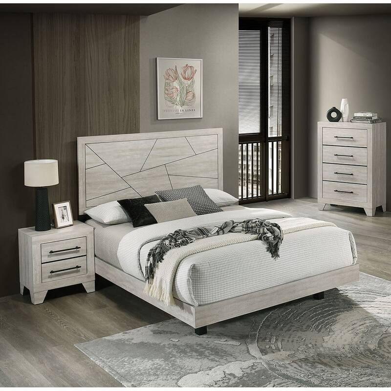 Classic 3pc Gray Finish Bed Nightstand Chest Bedroom Set