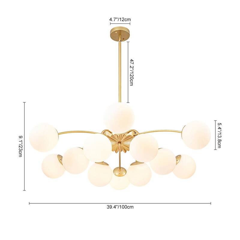 Mid-Century 12-Light Milky Glass Globe Sputnik Ceiling Light - 39in