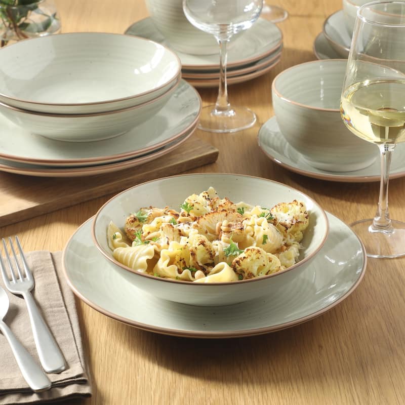 Gibson Home Stonebury 16 Piece Plates and Bowls - Handpainted Stoneware Dinnerware Set - Service for 4