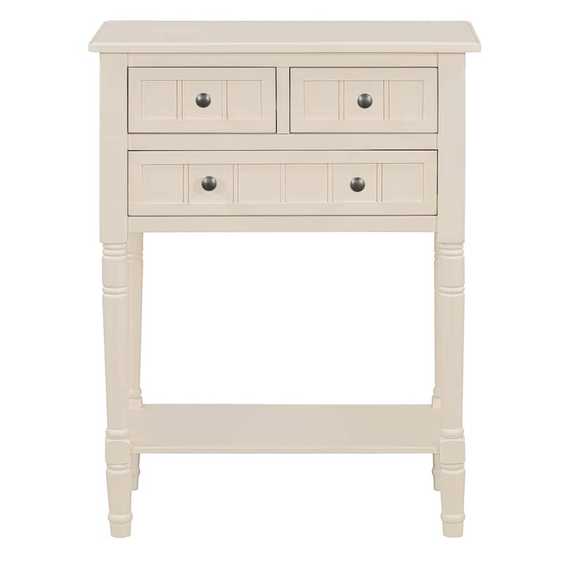 Narrow Console Table, Farmhouse Entryway Table, Living Room Slim Sofa Table with 3 Storage Drawers and Bottom Shelf - Beige