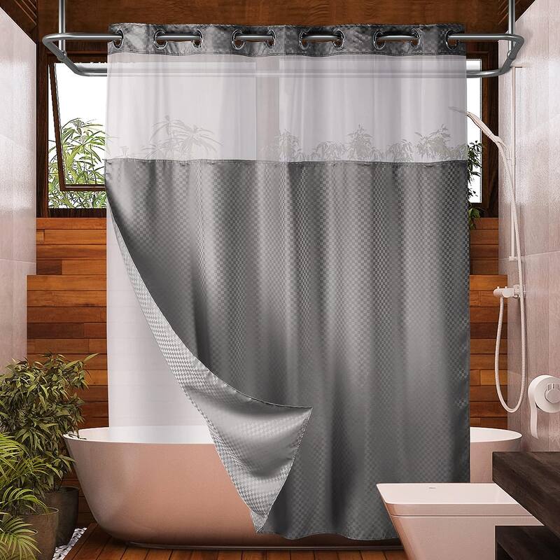 SnapHook Hook Free Shower Curtain with Snap-in Liner & See Through Top
