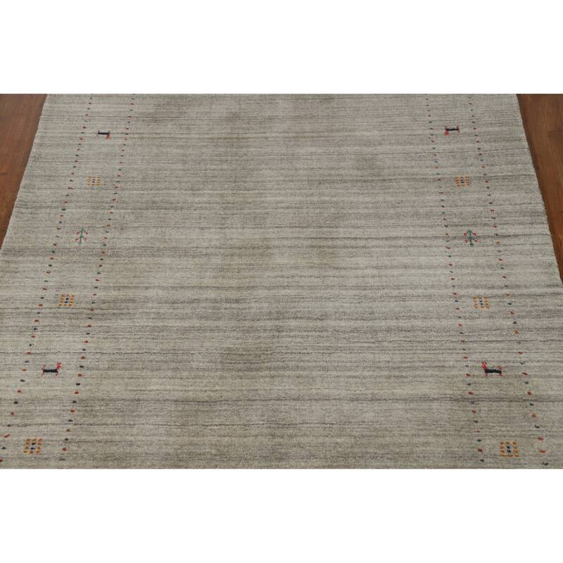 Hand Knotted Oriental 100% Wool Carpet Tribal Animal Pictorial Greys & Charcoal Gabbeh Area Rug - 7' 9'' X 5' 1''