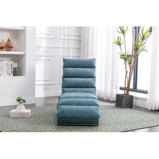 Linen Chaise Lounge Indoor Chair, Modern Long Lounger for Office, Blue ...