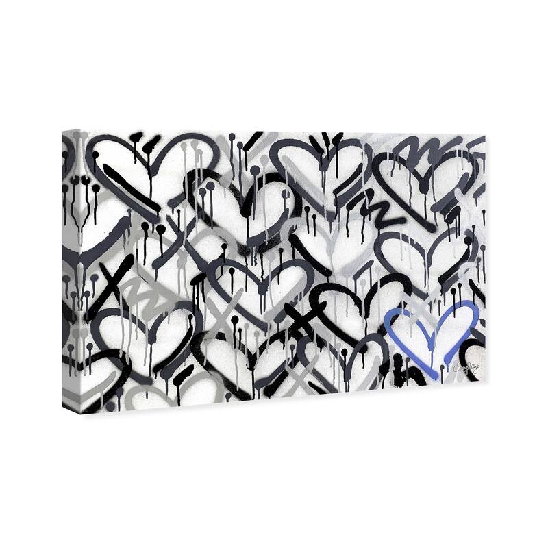 Wynwood Studio Abstract Corey Paige - Hearts Grays with Blue Accent Black and Modern & Contemporary Wall Art Canvas Print