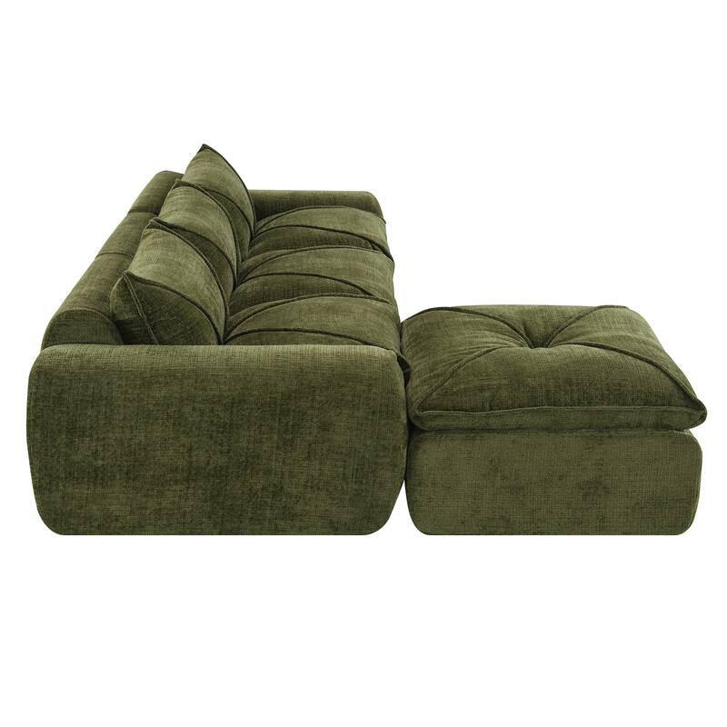 L-Shape Sectional Sofa with Ottoman, Chenille Sofa with Integrated Backrest & Seat Cushion, Fully Compressed Foam 4 Seat Sofa