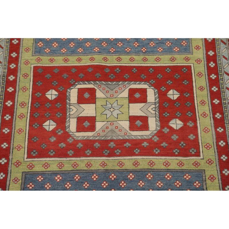 Geometric Kazak Area Rug Hand-Knotted Multi-Color Wool Carpet - 5'11" x 9'2"