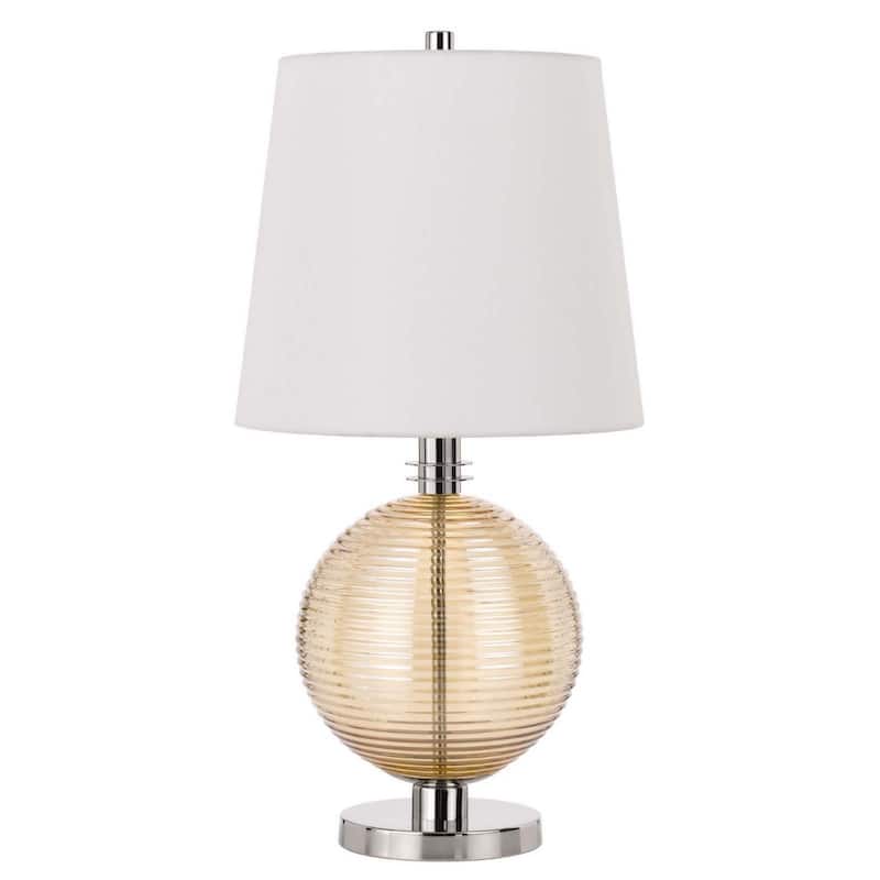Nickel Metal Globe Table Lamp with White Empire Shade and 3 Way Switch - 14” x 14” x 28” (D x W x H) - Nickel-White
