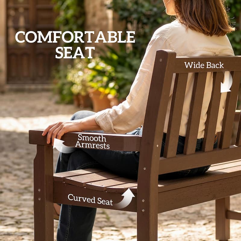 Outsunny Outdoor Bench, 49" All-Weather HDPE Garden Bench, 2-Person Patio Loveseat with 528 lbs Capacity