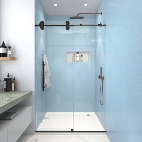 FELYL 44-48" W × 76" H Single Sliding Frameless Shower Door with Heat Soaking Process and Protective Coating Clear Glass