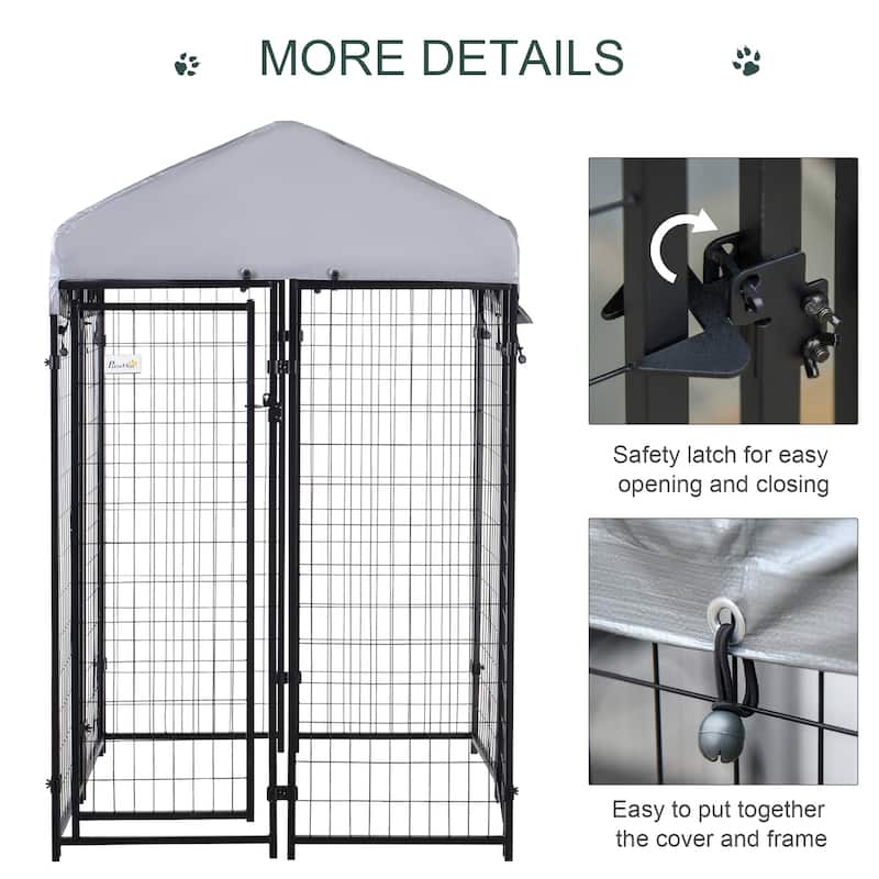 Pawhut Large Outdoor Dog Kennel Galvanized Steel Fence with UV-Resistant Oxford Cloth Roof & Secure Lock