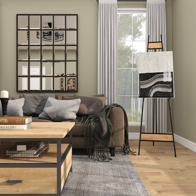 Black Metal Extra Large Free Standing Adjustable Display Stand Easel with Chain Support and Wood Accents