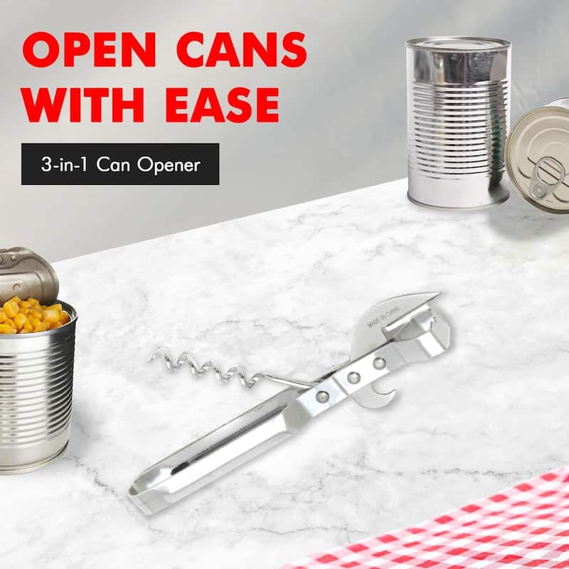 Chef Craft 3-in-1 Durable Metal Can Opener, Cork Screw and Bottle Opener
