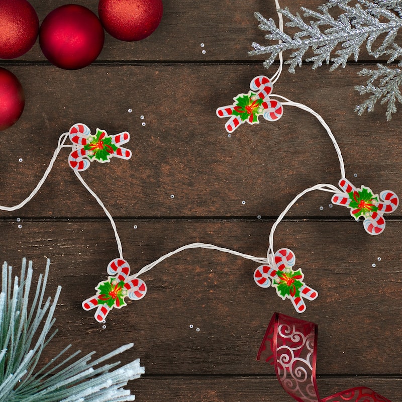 10-Count Candy Cane Christmas Light Set - 6ft White Wire - 6'