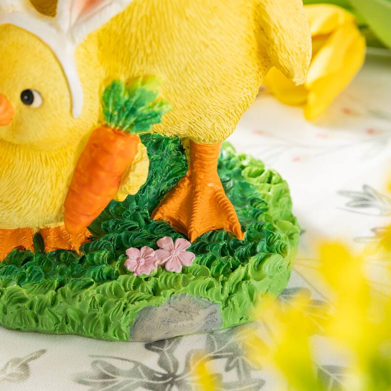 Glitzhome Easter Resin Duck Family Table Decor Stackable Chickens Figurine